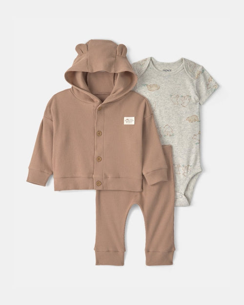 Conjunto 3 piezas con chaqueta y pantalón, osos en gris