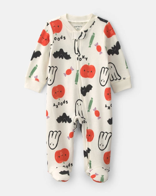 Pijama de una pieza con cremallera, Halloween en crema