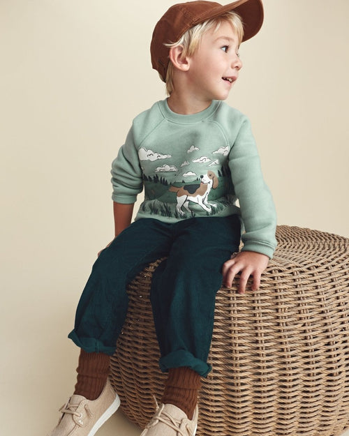 Sudadera de polar con perro y paisaje, verde