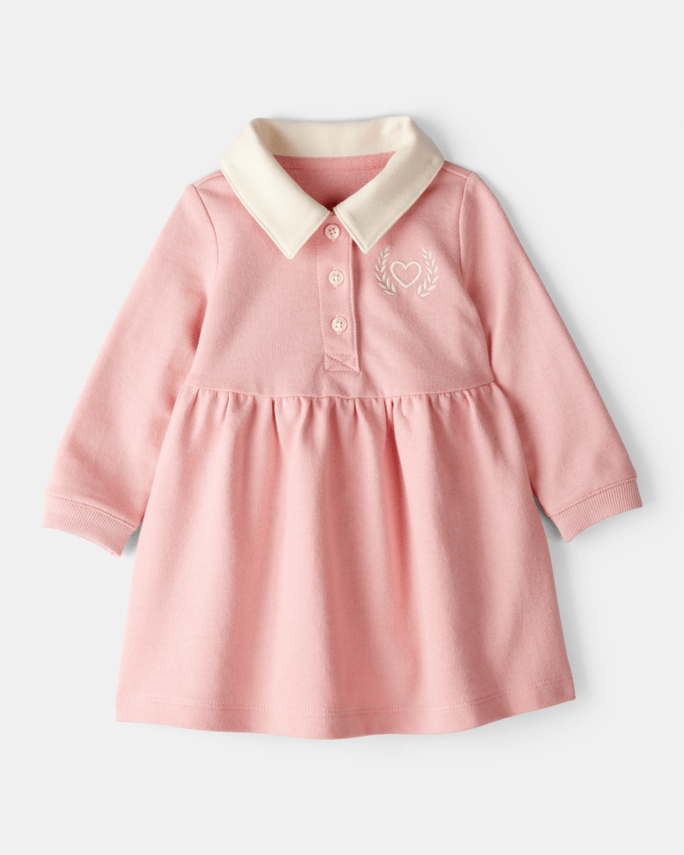 pink long sleeve dress with peter pan collar Baby Girls' Pink Dress and Diaper Cover Set