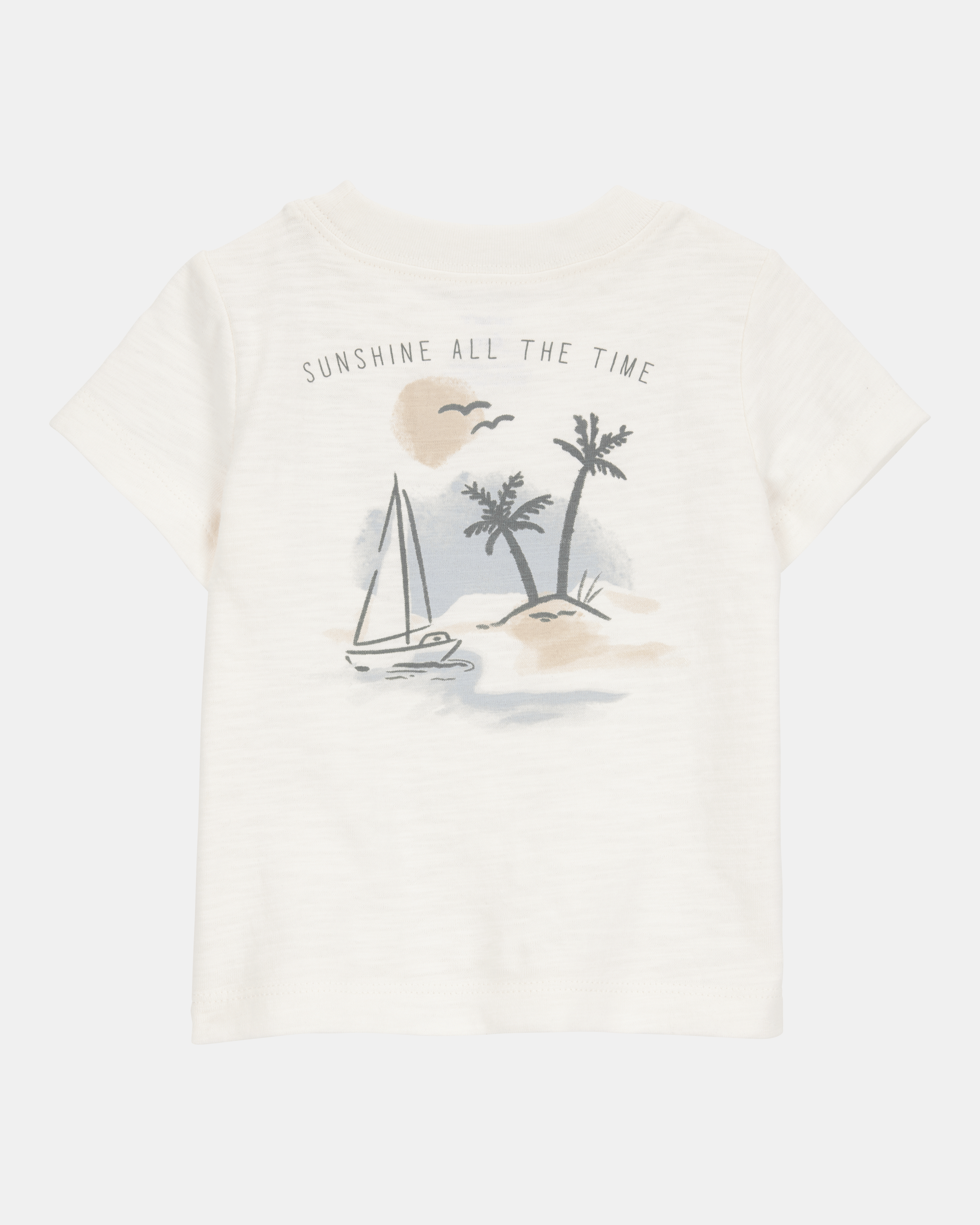 Conjunto tres piezas de algodón, pantalón corto, camisa y camiseta, diseño tropical NB