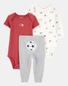 Three-piece set: pants and two football-themed bodysuits