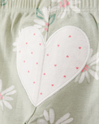 Conjunto tres piezas algodón pantalón y dos bodies diseño corazones NB