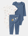 Three-piece set: pants and two rocket-design bodysuits