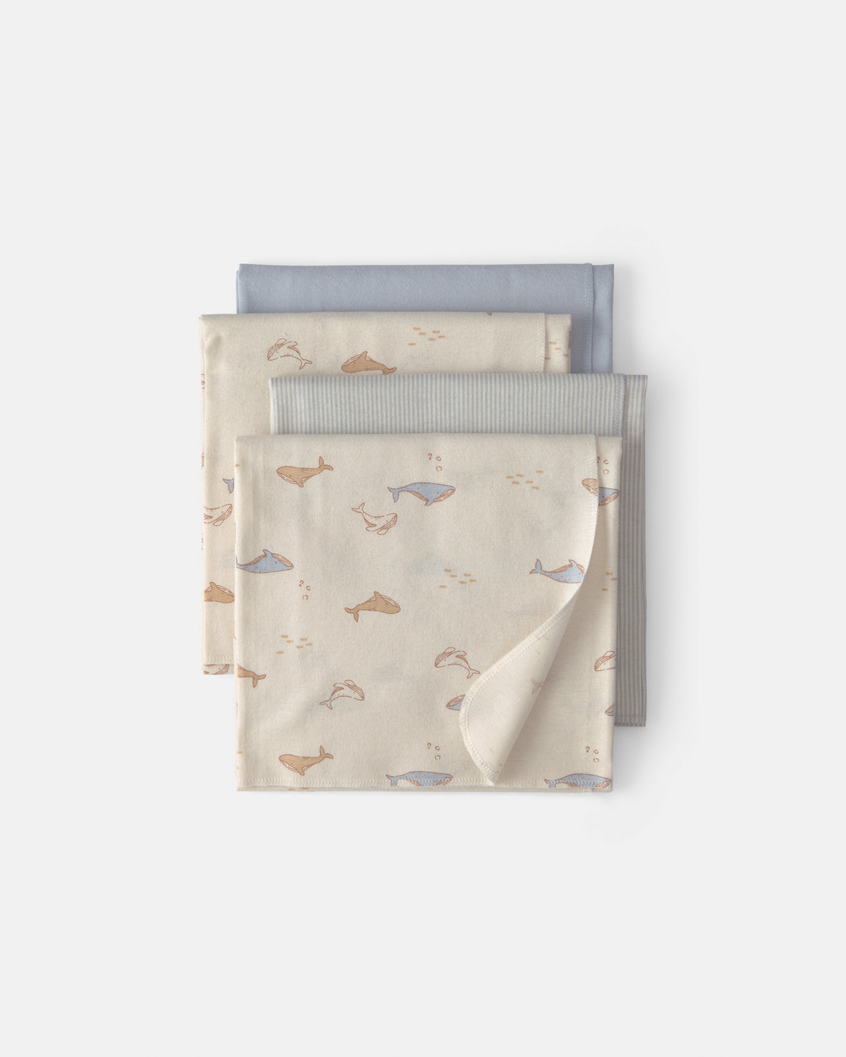 Pack 4 mantas de franela, ballenas en azul