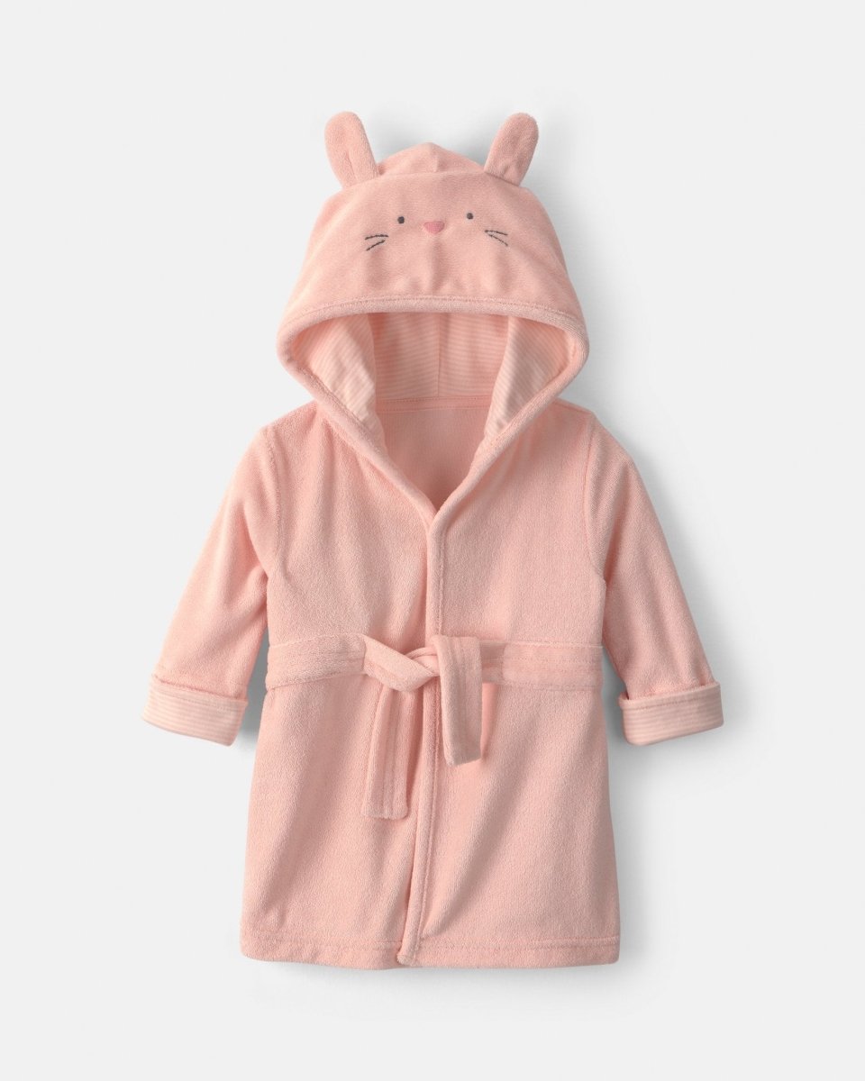 Bata de rizo con capucha de conejito, rosa