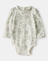 Floral long-sleeved ribbed bodysuit with ruffle collar