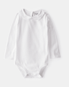 White long-sleeved bodysuit with scalloped collar