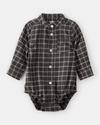 Black checkered long-sleeved button-up shirt bodysuit
