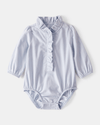 Blue long-sleeved corduroy shirt bodysuit