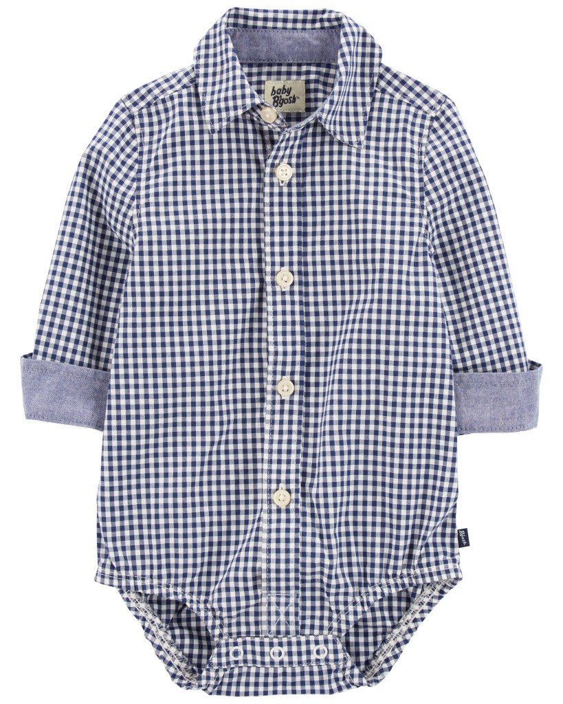 Body de manga larga cuadros azul marino para bebé niño - Carter's
