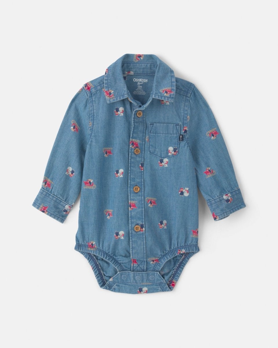 Body de manga larga de chambray, muñecos de nieve - Carter's