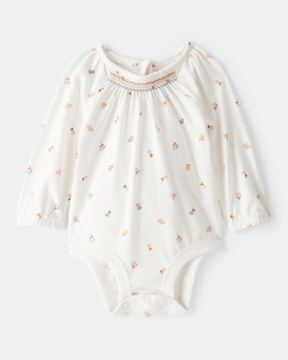 Body de manga larga floral con cuello de volantes en algodón - Carter's