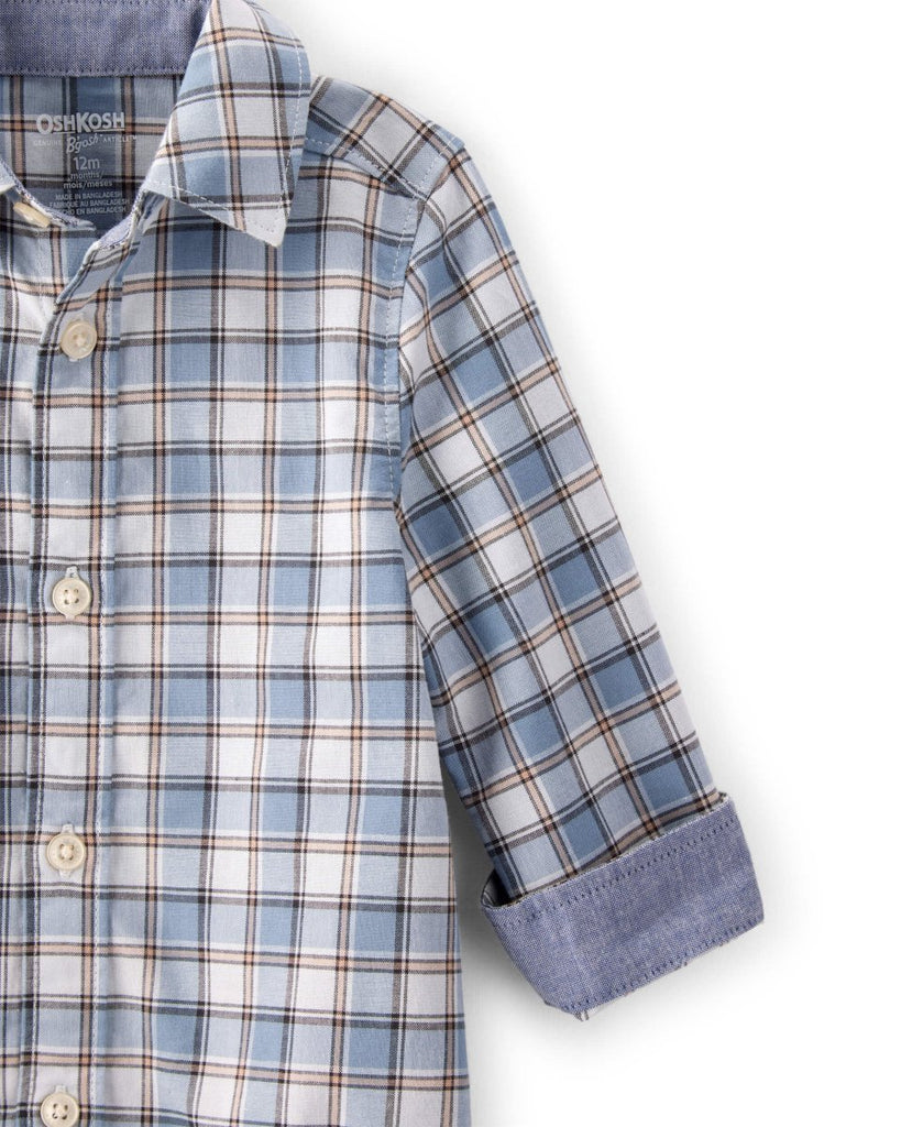 Body de moda de algodón con botones a cuadros azul - Carter's