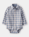 Blue plaid button-up cotton fashion bodysuit