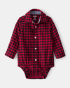 Red plaid button-up cotton fashion bodysuit