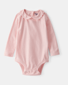 Pink long-sleeved bodysuit with a scalloped collar