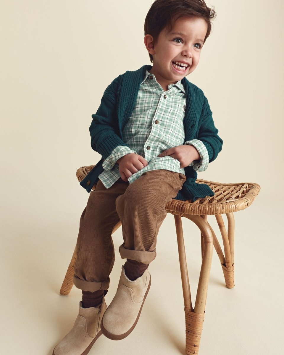 Camisa de franela a cuadros con perro bordado, verde - Carter's