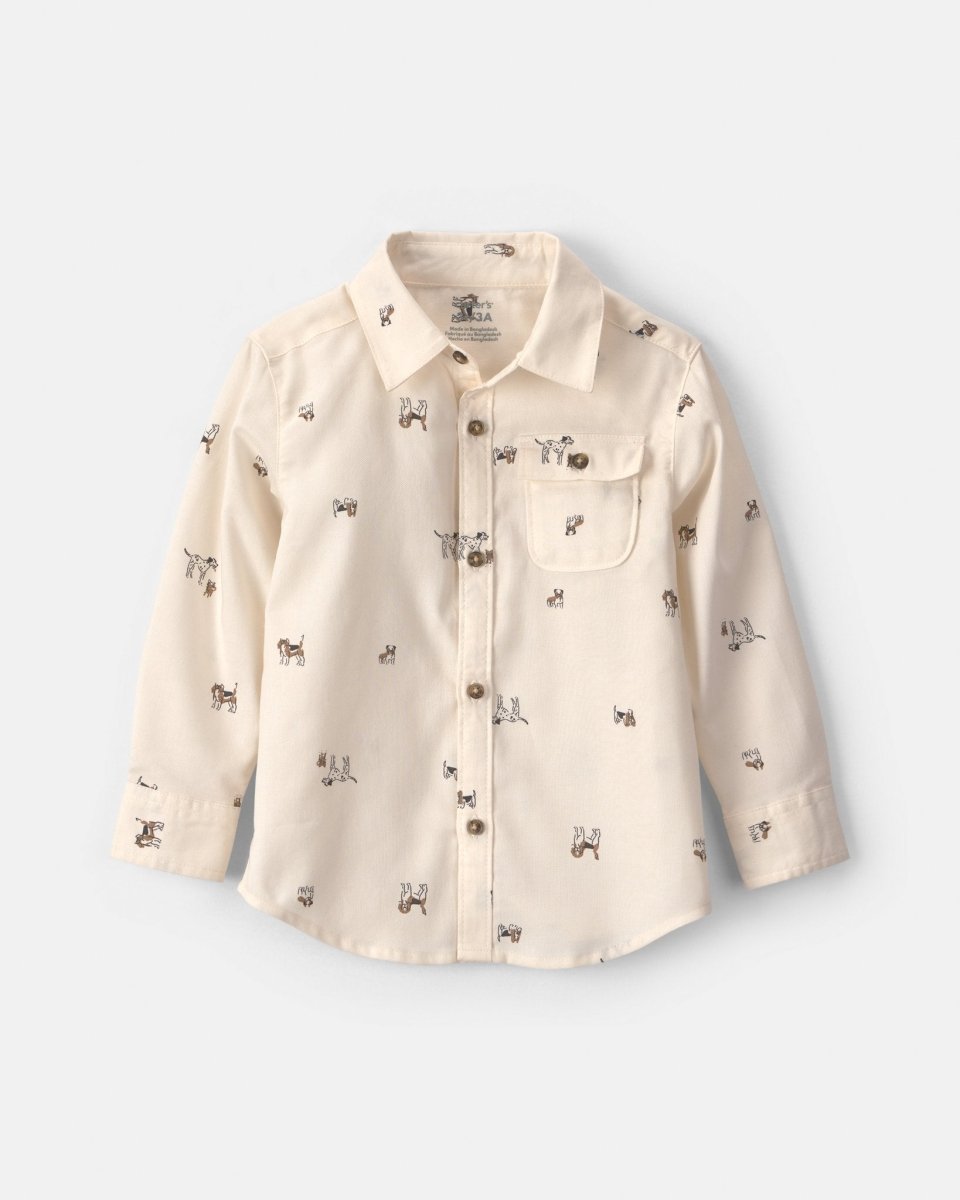 Camisa de manga larga con estampado de perros, crema - Carter's