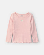 Camiseta manga larga de canalé con perro bordado, rosa - Carter's