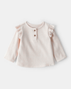 Camiseta rosa jaspeada con volados