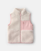 Chaleco de borreguito con cremallera, crema y rosa - Carter's