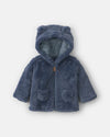 Chaqueta de borreguito con capucha de oso, azul