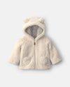 Chaqueta de borreguito con capucha de oso, marfil
