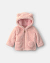 Chaqueta de borreguito con capucha de oso, rosa