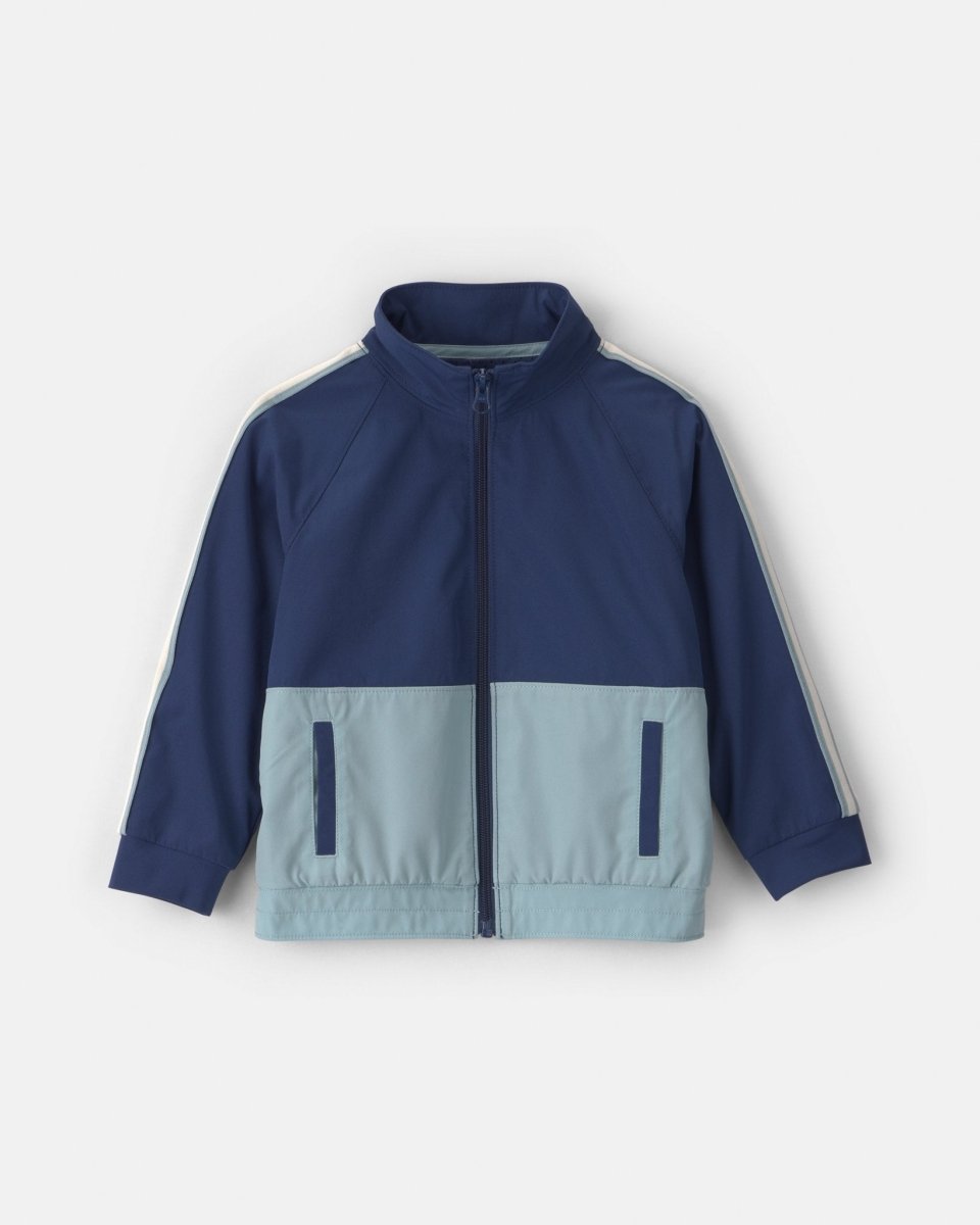 Chaqueta de popelín con cremallera y bloques de color, azul - Carter's