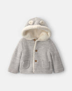 Chaqueta de punto con capucha y orejas de oso, gris
