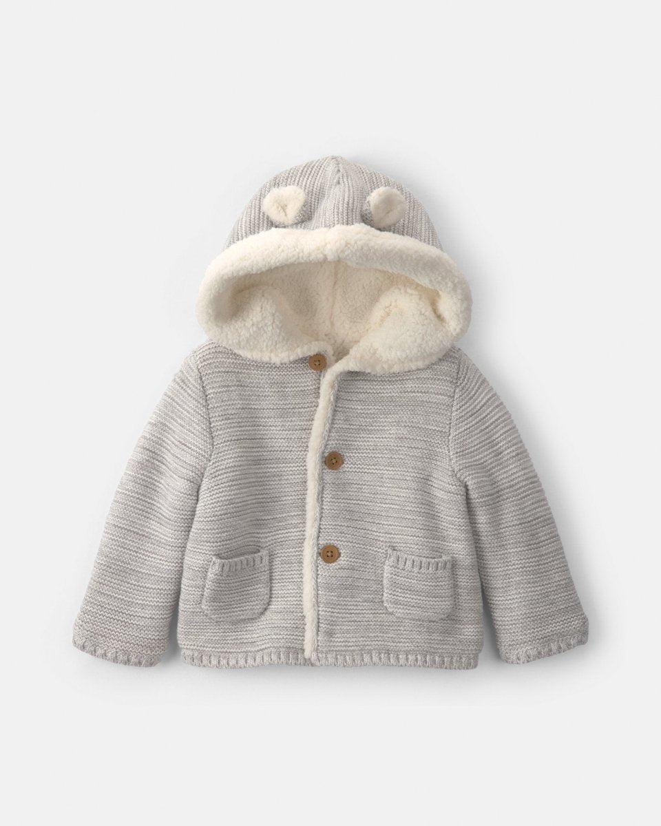 Chaqueta de punto con capucha y orejas de oso, gris