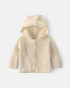 Chaqueta de punto con capucha y orejas de oso, marfil