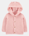 Rib-knit jacket with bear design hood