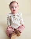 2-piece set, embroidered top and canvas pants, flowers