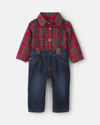 Conjunto 2 piezas, body de cuadros y vaquero con tirantes - Carter's