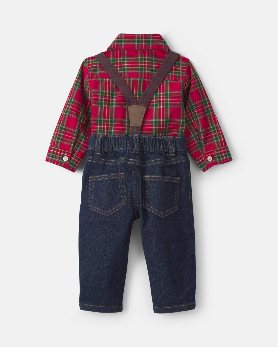 Conjunto 2 piezas, body de cuadros y vaquero con tirantes - Carter's