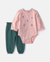 Conjunto 2 piezas, body floral y pantalón en rosa y verde