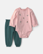 Conjunto 2 piezas, body floral y pantalón en rosa y verde - Carter's