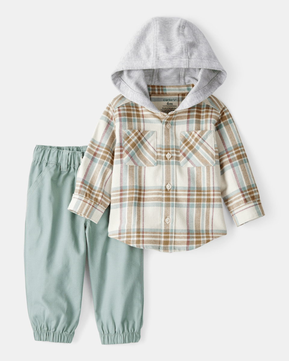 Conjunto 2 piezas camisa de cuadros con capucha y joggers - Carter's