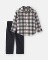 Conjunto 2 piezas, camisa de cuadros y pantalón, negro