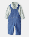 2-piece set: Plaid shirt and denim overalls
