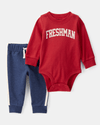 2-piece set with "Freshman" varsity bodysuit and joggers