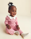 2-piece knit set, sweater with crochet collar, pink