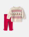 2-piece set, knit sweater and leggings, reindeer