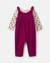 2-piece set, gauze overalls with bows and floral tee