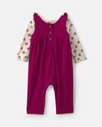 Conjunto 2 piezas, peto de gasa con lazos y camiseta floral - Carter's