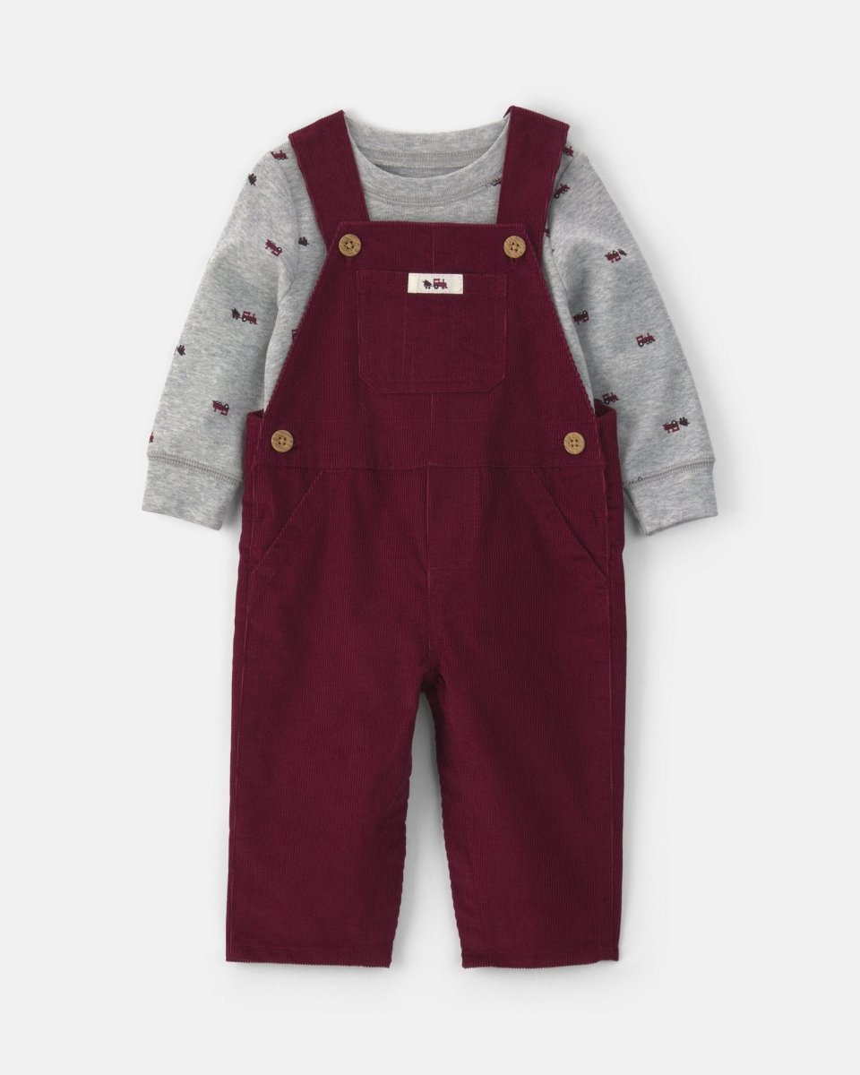 Conjunto 2 piezas, peto de pana burdeos y camiseta - Carter's