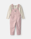 Conjunto 2 piezas, peto de rayas rosa y camiseta calada