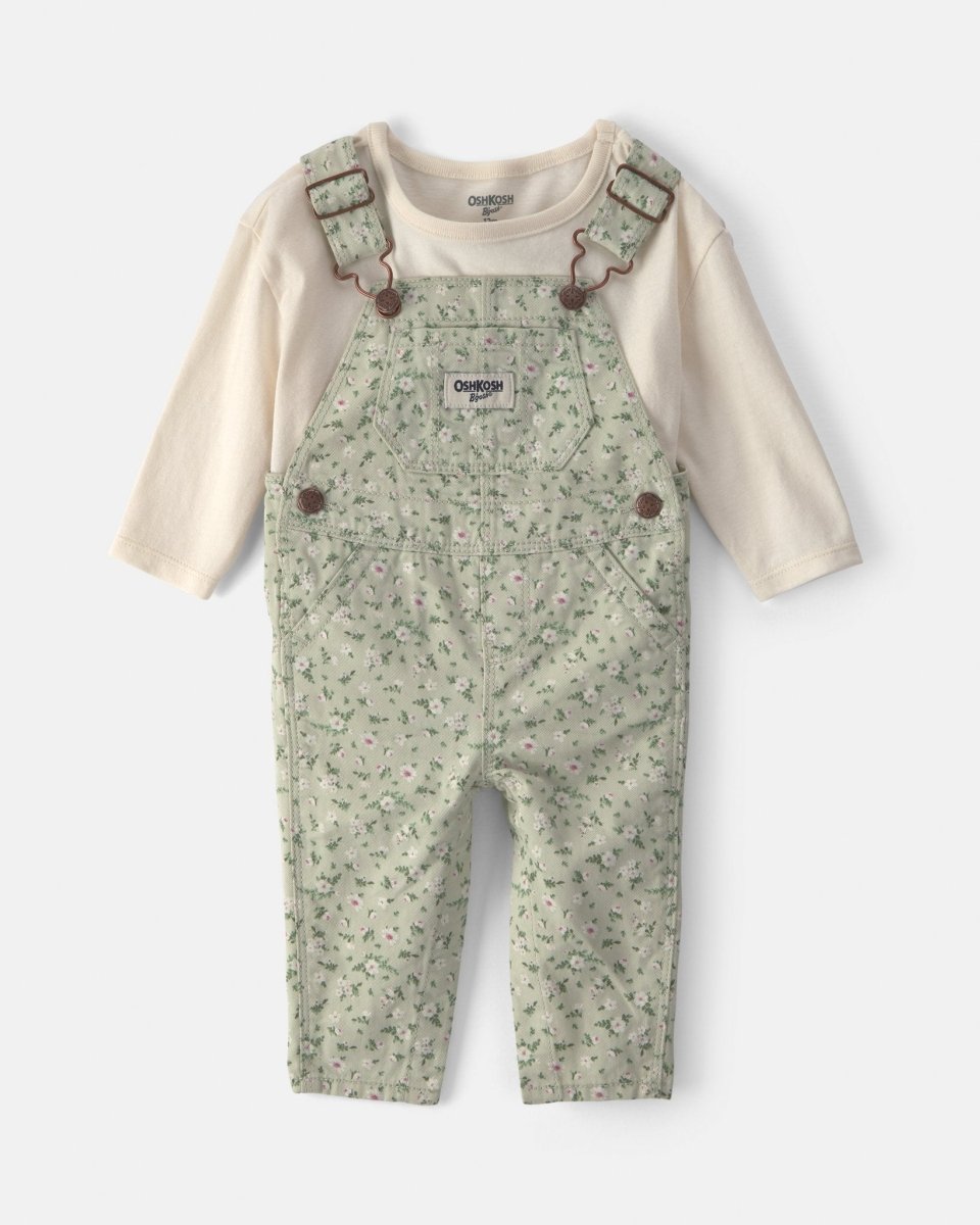 Conjunto 2 piezas, peto de sarga liso y camiseta floral - Carter's